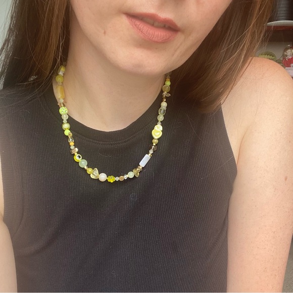 Daydream Yellow & Gold Tone Necklace Evil Eye Star Flowers Stone Crystal Neon - Picture 4 of 10